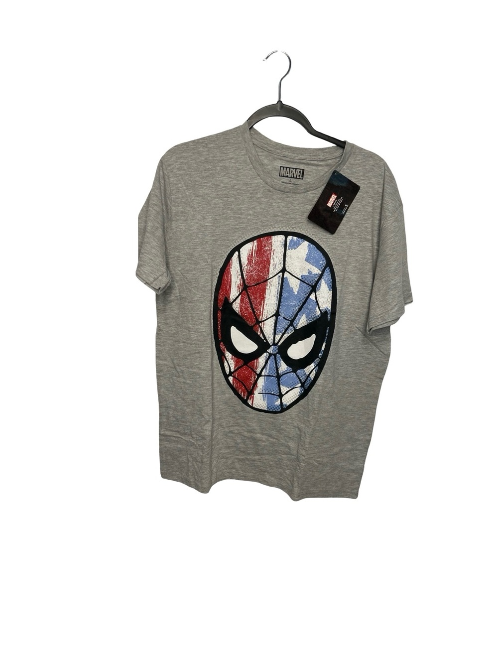 Marvel Gray Tee with Red & Blue Spider Man Mask Large